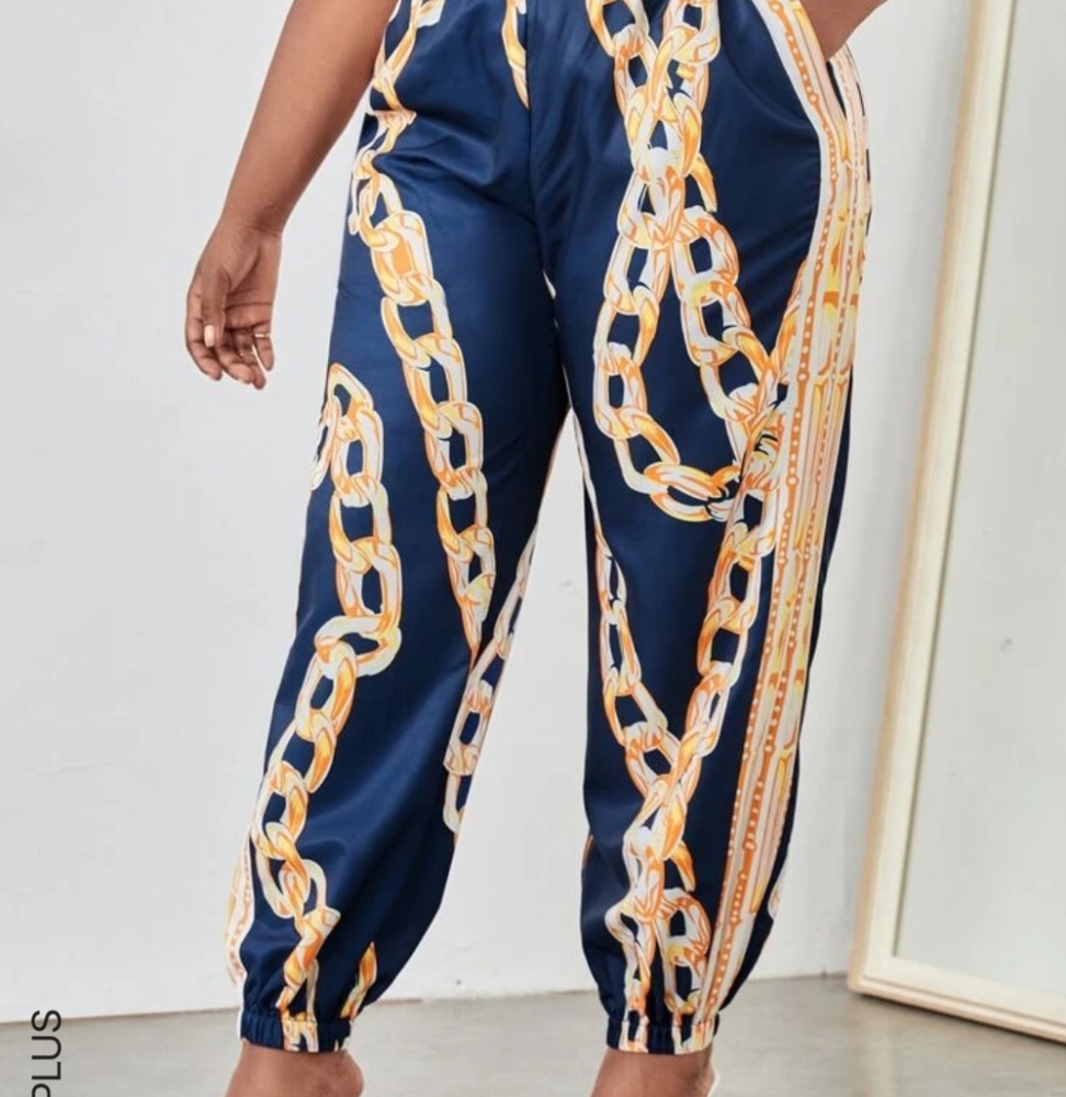 High Waist Chain Print Pants